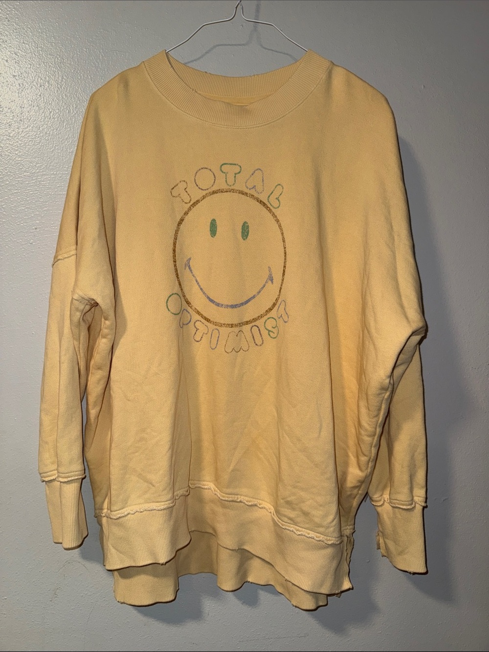 aerie Yellow Crewneck Smiley Pullover